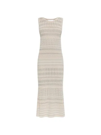 Akep Open-knit Striped Dress In Neutral