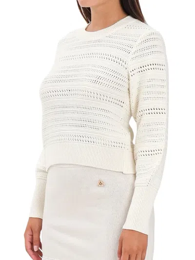 Akep Perforated Knit Crew Neck Sweater With Unique Bow Detail In White