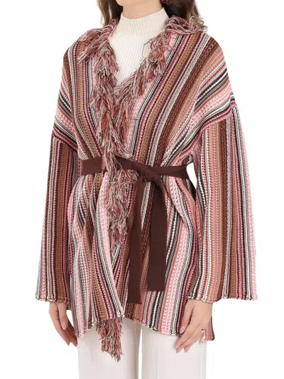 Akep Pink Merino Wool-blend Lurex Cardigan In Multi