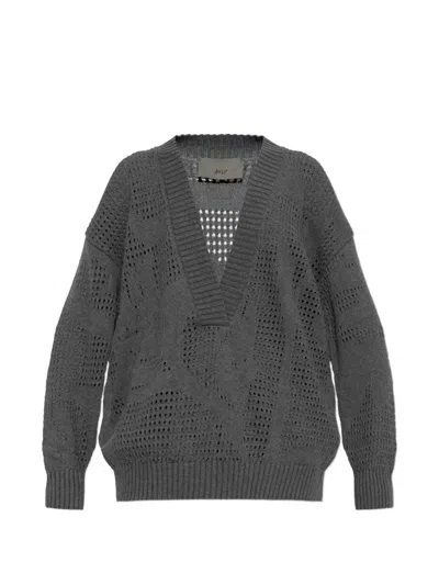 Akep Pointelle-knit V-neck Sweater In Gray