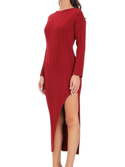 Akep Ribbed Knit Midi Dress With Asymmetrical Hem And Open Back In Red