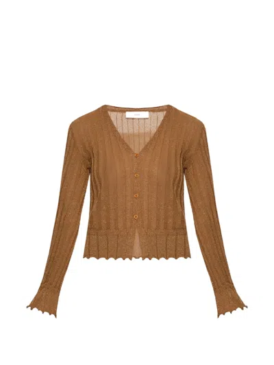Akep Scallop-edge V-neck Cardigan In Brown