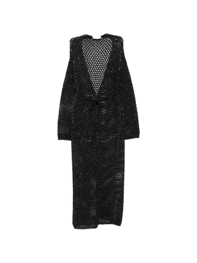 Akep Sequin-embellished Open-knit Cardigan In Black
