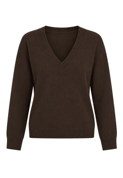 Akep Soft Nina Sweater  A V Neckline In Brown