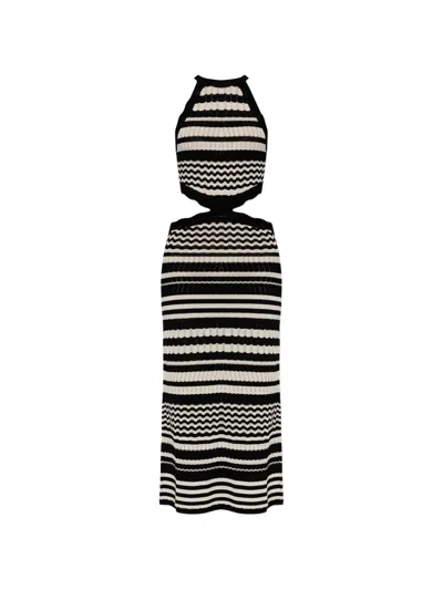 Akep Stripe-knit Cutout Dress In Black