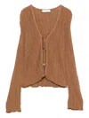 Akep Tie-front Ribbed Cardigan In Brown