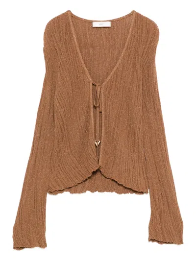 Akep Tie-front Ribbed Cardigan In Brown