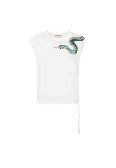 Akep T-shirt Half Sleeve Woman  Embroidery Snake In White