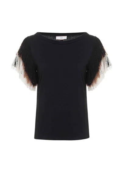 Akep T-shirt With Fringe Woman  On The Sleeves In Black