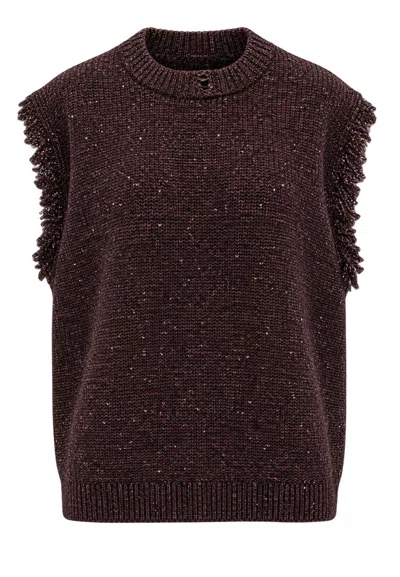 Akep Vest  Destructured In Wool And Silk  In Brown