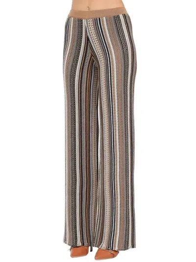 Akep Wide-leg Knit Pants With Vertical Stripes And Metallic Accents In Multi