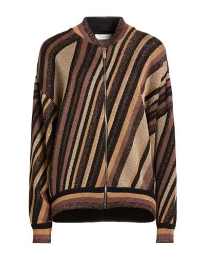 Akep Woman Cardigan Bronze Size 6 Viscose, Cotton, Metallic Fiber, Polyamide In Brown