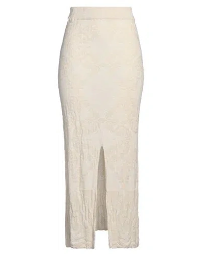 Akep Woman Maxi Skirt Cream Size 6 Cotton, Polyester, Metallic Fiber, Polyamide In White