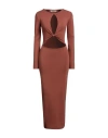 AKEP AKEP WOMAN MIDI DRESS BROWN SIZE 4 VISCOSE, POLYESTER, POLYAMIDE