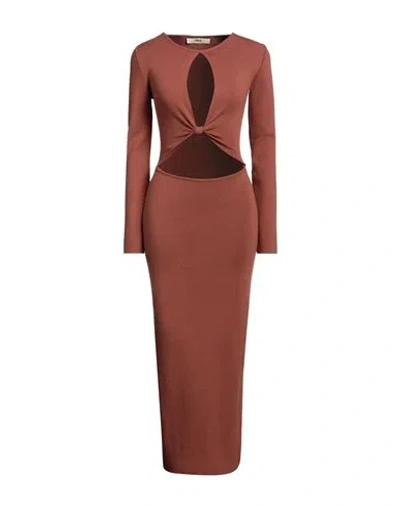Akep Woman Midi Dress Brown Size 4 Viscose, Polyester, Polyamide