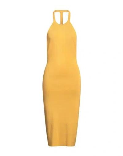 Akep Woman Midi Dress Ocher Size 8 Viscose, Polyester In Yellow
