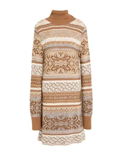Akep Woman Mini Dress Beige Size 8 Synthetic Fibers, Alpaca Wool, Merino Wool, Polyamide, Metallic F In Neutral