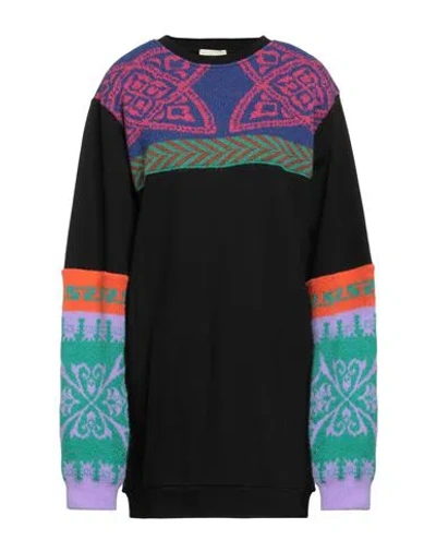 Akep Woman Mini Dress Black Size 8 Cotton, Polyamide, Acrylic, Mohair Wool, Nylon In Multi