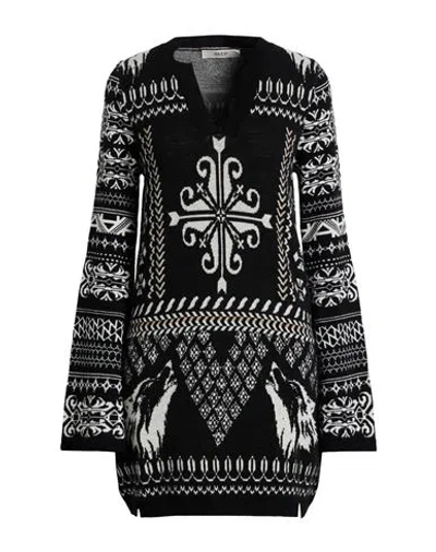 Akep Woman Mini Dress Black Size M Merino Wool, Acrylic, Textile Fibers, Wool, Alpaca Wool