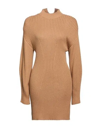 Akep Woman Mini Dress Camel Size 4 Wool, Acrylic In Brown