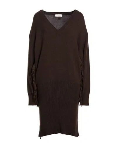Akep Woman Mini Dress Chocolate Brown Size 8 Viscose, Polyamide, Wool, Cashmere