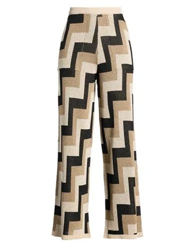 AKEP AKEP WOMAN PANTS SAND SIZE 8 VISCOSE, METALLIC POLYESTER, POLYAMIDE