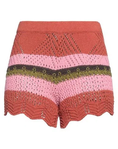 Akep Woman Shorts & Bermuda Shorts Rust Size L Cotton, Polyester In Red