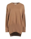 Akep Woman Sweater Camel Size 6 Merino Wool, Acrylic In Beige