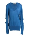 Akep Woman Sweater Slate Blue Size 8 Viscose, Merino Wool, Polyamide In Blue