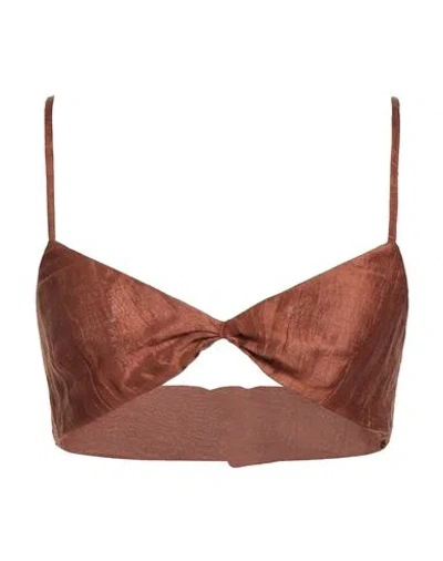 Akep Woman Top Brown Size 4 Linen, Polyester