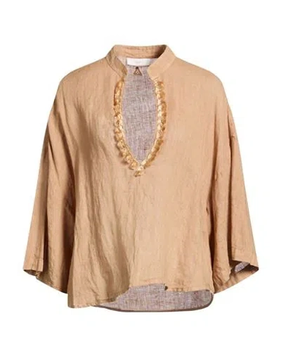 Akep Woman Top Camel Size 4 Linen In Brown