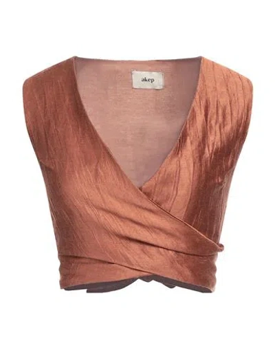 Akep Woman Top Tan Size 6 Linen, Polyester In Brown