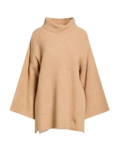 Akep Woman Turtleneck Camel Size 2 Merino Wool In Nude