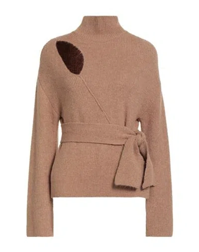 Akep Woman Turtleneck Camel Size 6 Polyacrylic, Polyamide, Wool, Viscose In Beige