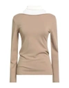Akep Woman Turtleneck Camel Size 6 Viscose, Polyamide, Elastane In Neutral