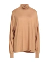 Akep Woman Turtleneck Camel Size 8 Viscose, Merino Wool, Polyamide In Beige