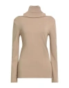 Akep Woman Turtleneck Khaki Size 8 Viscose, Polyamide, Elastic Fibres In Brown