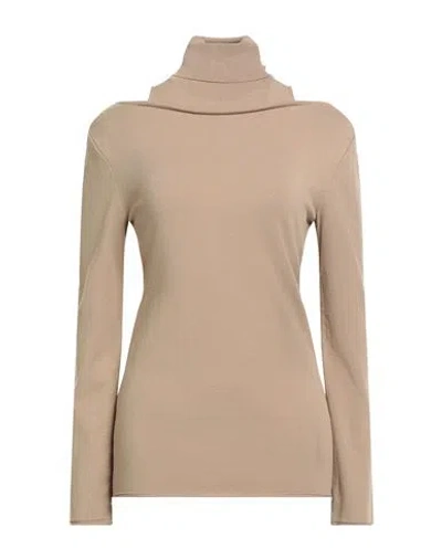 Akep Woman Turtleneck Khaki Size 8 Viscose, Polyamide, Elastic Fibres