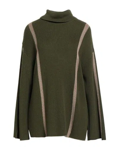 Akep Woman Turtleneck Military Green Size 10 Merino Wool, Acrylic