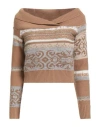 Akep Woman Turtleneck Sand Size 6 Acrylic, Synthetic Fibers, Merino Wool, Alpaca Wool, Metallic Fibe In Brown