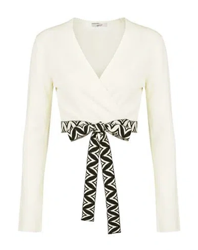 Akep Woman Wrap Cardigans Cream Size 4 Viscose, Polyamide, Elastane In White