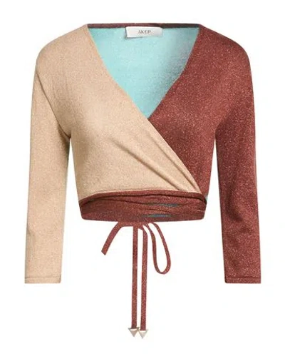 Akep Woman Wrap Cardigans Sand Size 8 Viscose, Polyamide, Polyester In Multi