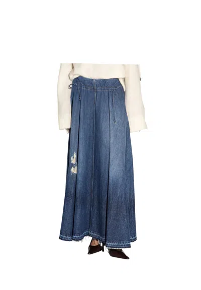 Akep Women's Long Wheel Skirt  With Coulisse In Blue