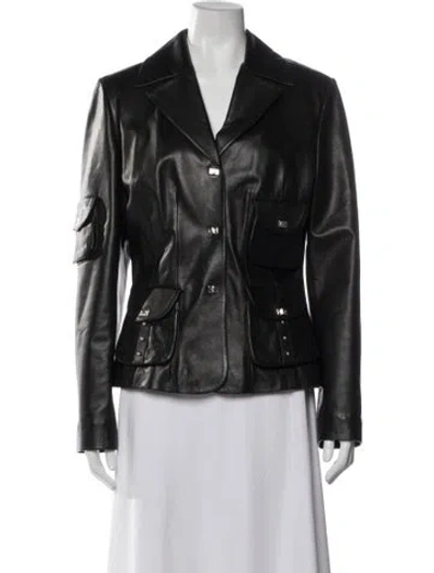 Pre-owned Akhesa Leather Biker Jacket In Black