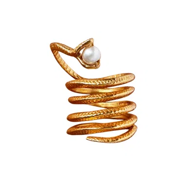Aki Roc Jewelry Women's The Statement Snake Gold Ring With Japanese Akoya Sea Pearl