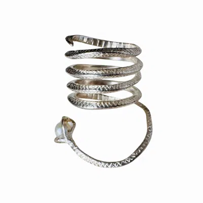 Aki Roc Jewelry Women's The Statement Snake Silver Ring With Japanese Akoya Sea Pearl In Metallic
