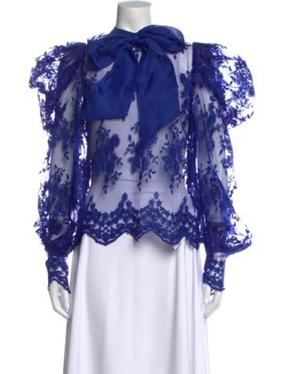 Pre-owned Akira Floral Print Tie Neck Top In Blue