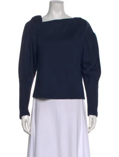 Pre-owned Akira Naka Bateau Neckline Long Sleeve Top In Blue