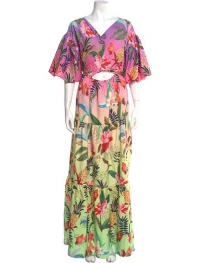 Pre-owned Akira Naka Floral Print Long Dress In Pink