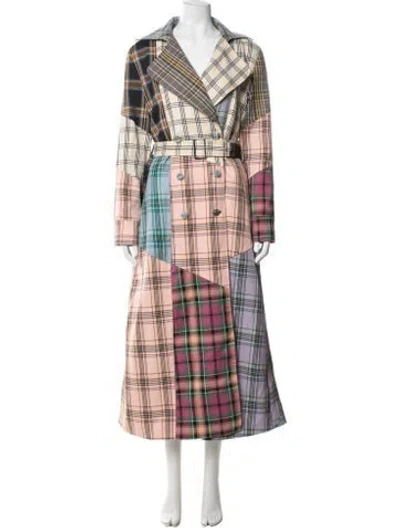 Pre-owned Akira Plaid Print Trench Coat In Multicolor